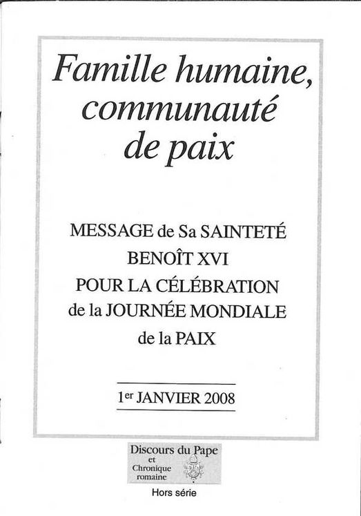 Famille humaine, communauté de paix - Message de Sa Sainteté Benoît XVI pour la célébration de la Journée mondiale de la paix