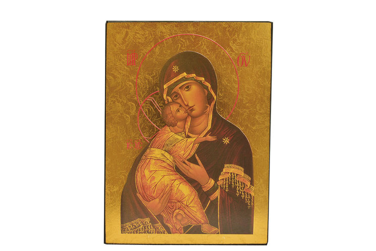 Vierge de Vladimir marron - Icône dorée à la feuille 15x11,8 cm -  236.64