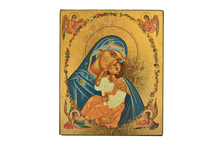 La Vierge à la couronne fleurie - Icône dorée à la feuille 18x14,9 cm -  1186.67