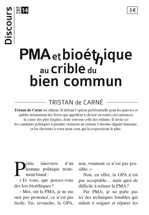 Discours n°14 - PMA et bioéthique au crible du bien commun