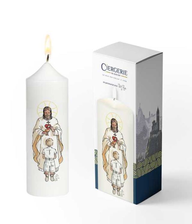 Cierge Première Communion blanc - Seigneur Jésus garçon blond