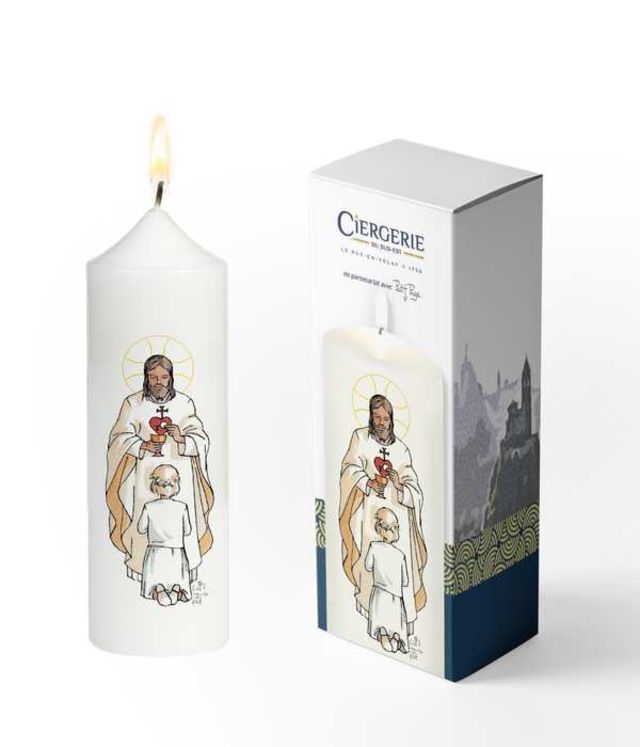 Cierge Première Communion blanc - Seigneur Jésus fille blonde