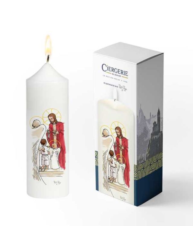 Cierge Première Communion blanc - Pain des Anges garçon brun