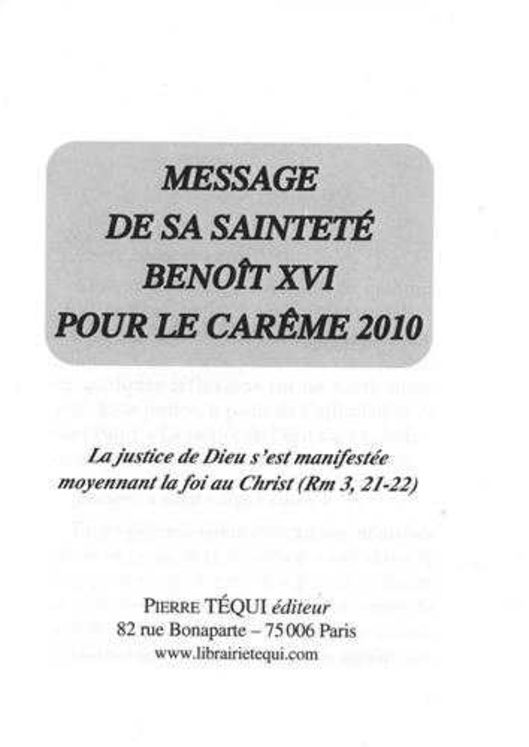 Message de S.S. Benoît XVI pour le carême 2010