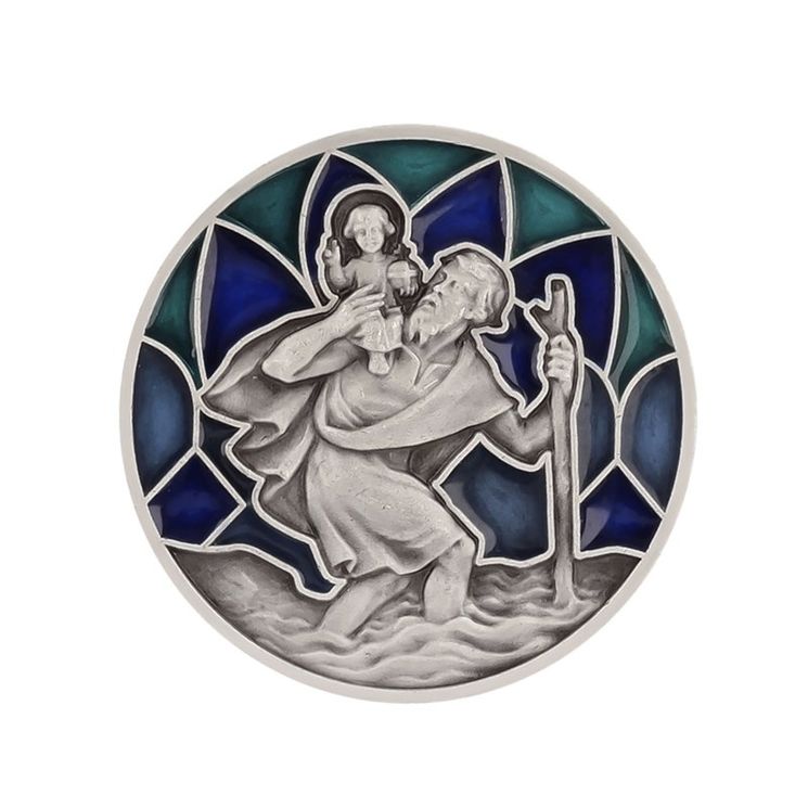 Magnet Saint Christophe métal fond émaillé bleu