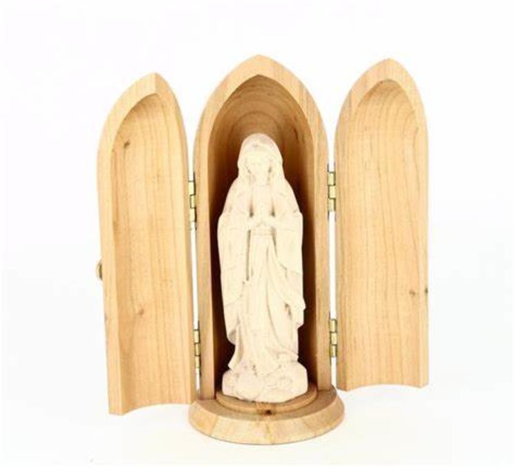 Niche et statue  Notre Dame de Lourdes en bois naturel - 10 cm