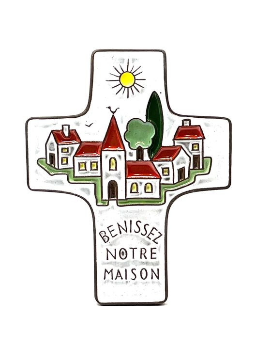 Croix en céramique  Bénissez notre maison