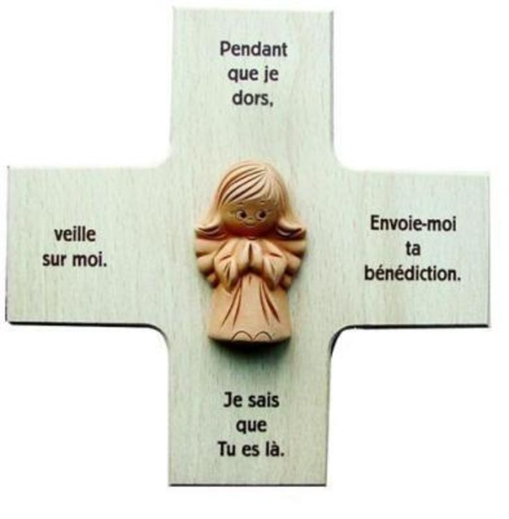 Croix en bois avec ange  Pendant que je dors...