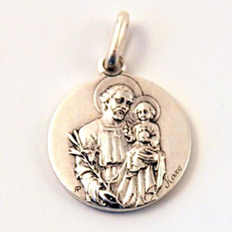 Médaille St Joseph, finition Vieil Argent en laiton argenté 18 mm, Pack de 25