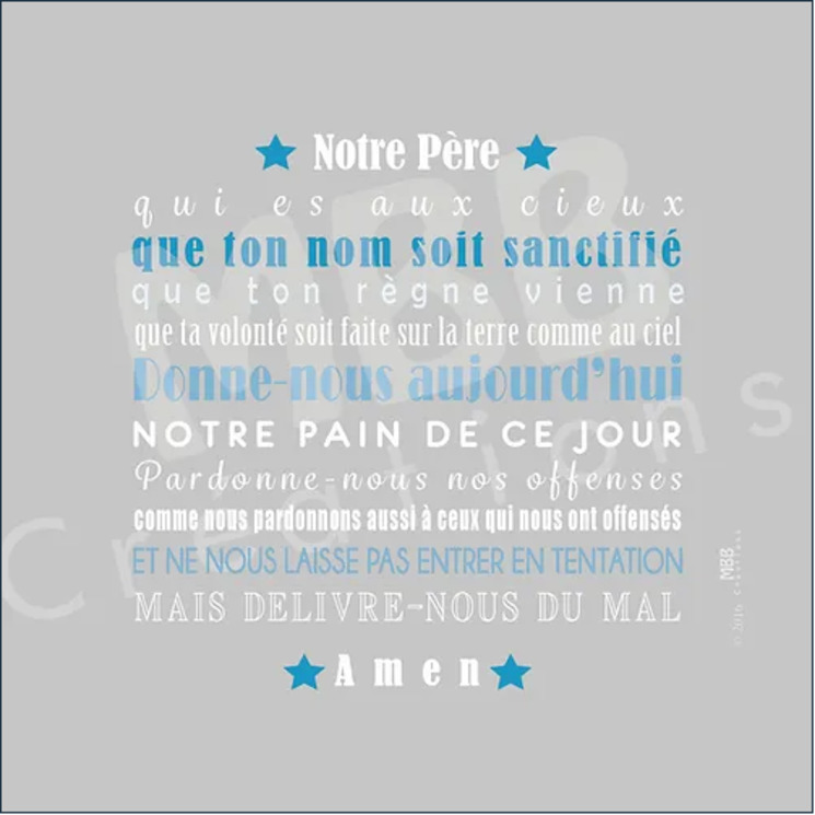 Toile prière Gris/Bleu turquoise "Notre Père" - Format 20 x 20