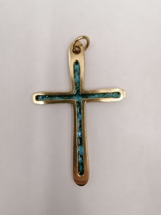 Croix pendentif ou murale en bronze émaillé - 7 cm