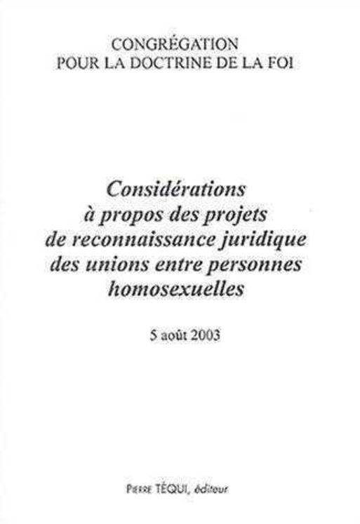 Considérations à propos des projets de reconnaissance juridique des unions entre personnes homosexuelles