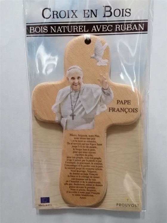 Croix bois imprimée Pape François