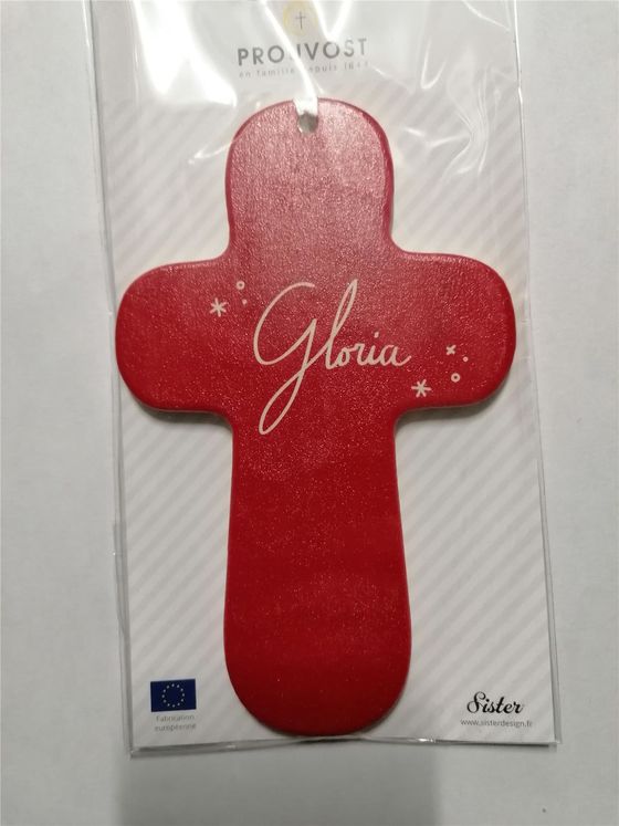 Croix rouge en bois imprimée Gloria