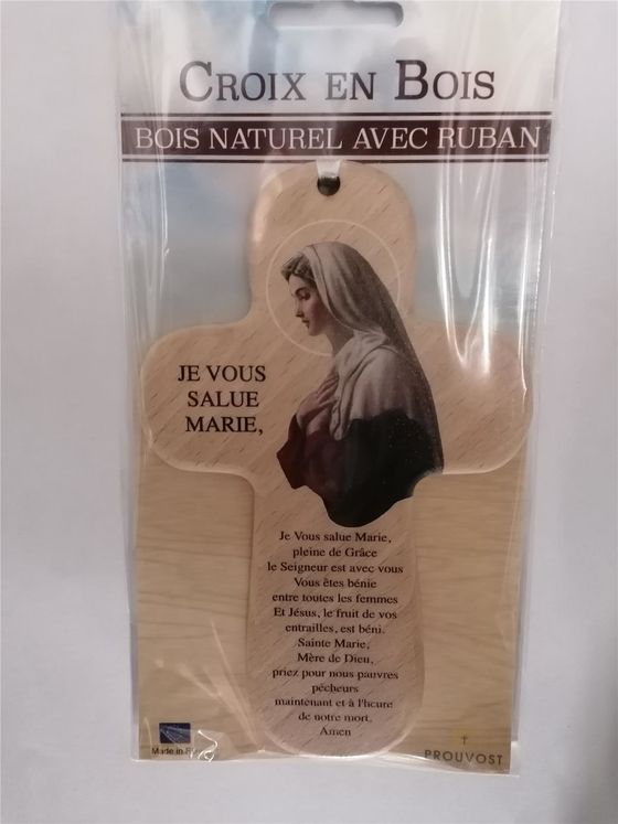 Croix bois imprimée Je vous salue Marie