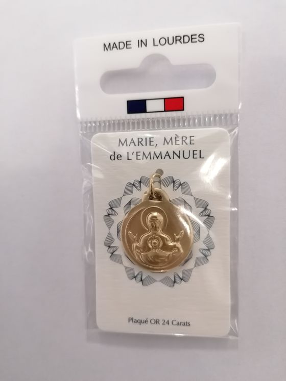 Médaille "Marie, Mère de l´Emmanuel" Plaqué Or 24 Carat