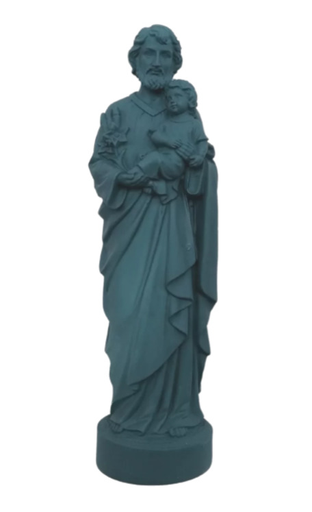 Statue albâtre Saint Joseph - bleu pétrole - 17 cm