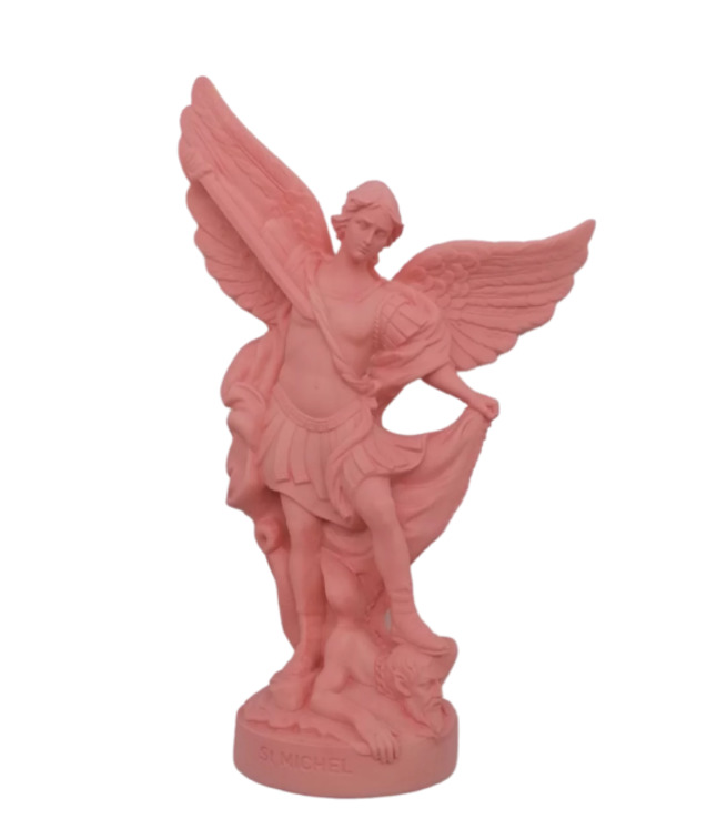 Statue albâtre - Saint Michel - Rose - 17 cm