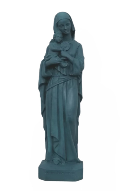 Statue albâtre Notre Dame de l´Eucharistie - Bleu pétrole - 17 cm